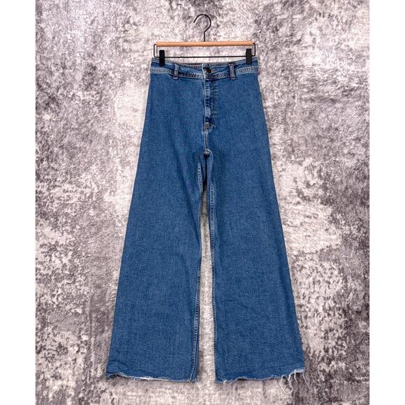 Zara Jeans 6 Womens The Marine Straight Blue Denim Raw Hem - Picture 1 of 7